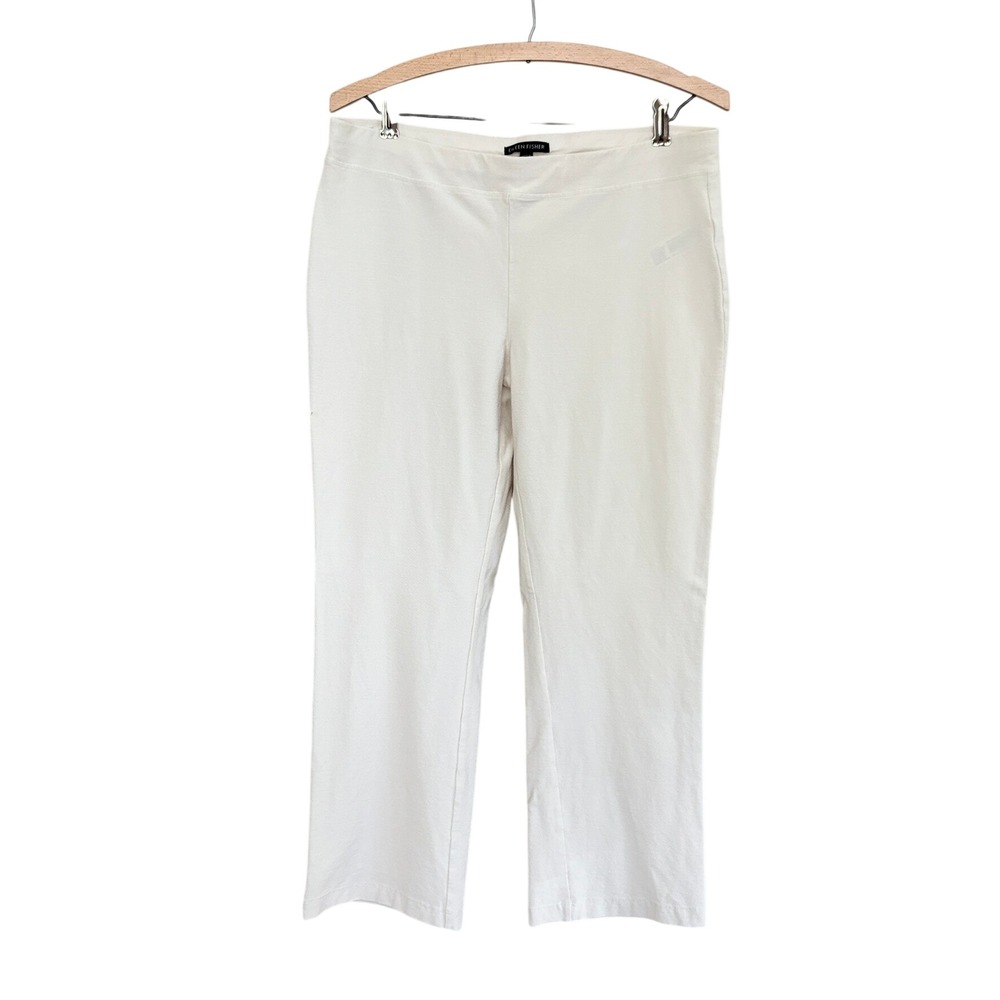 EILEEN FISHER White M Relaxed Cropped Wide Stretch Pants Minimalist Capsule